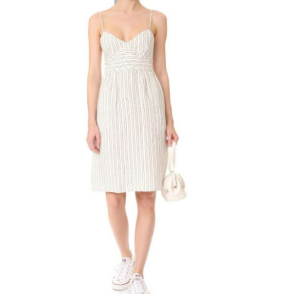 Theory Malaena Narrow Vertical Pin Stripe Linen 10 Mini Pocket Dress $325 * - Picture 4 of 5